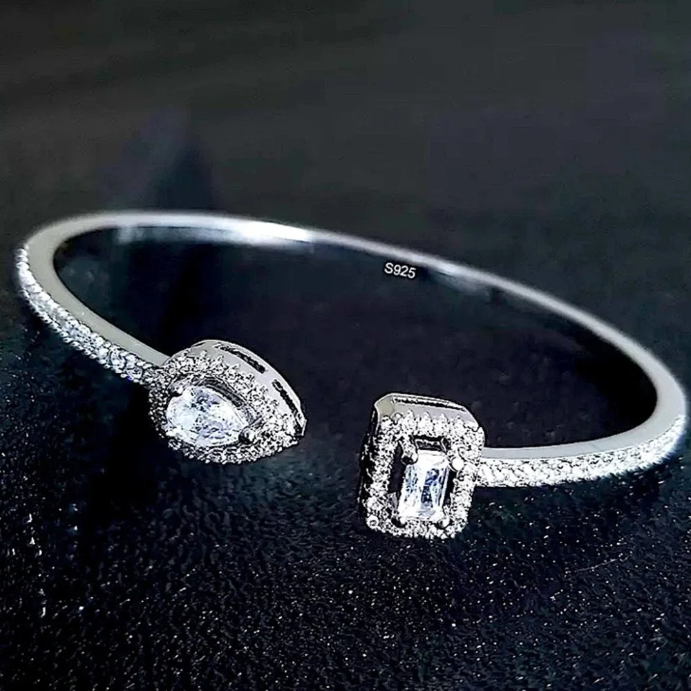 Snake Pear Sterling Silver Zircon Adjustable Bangle - Picture 1 of 9